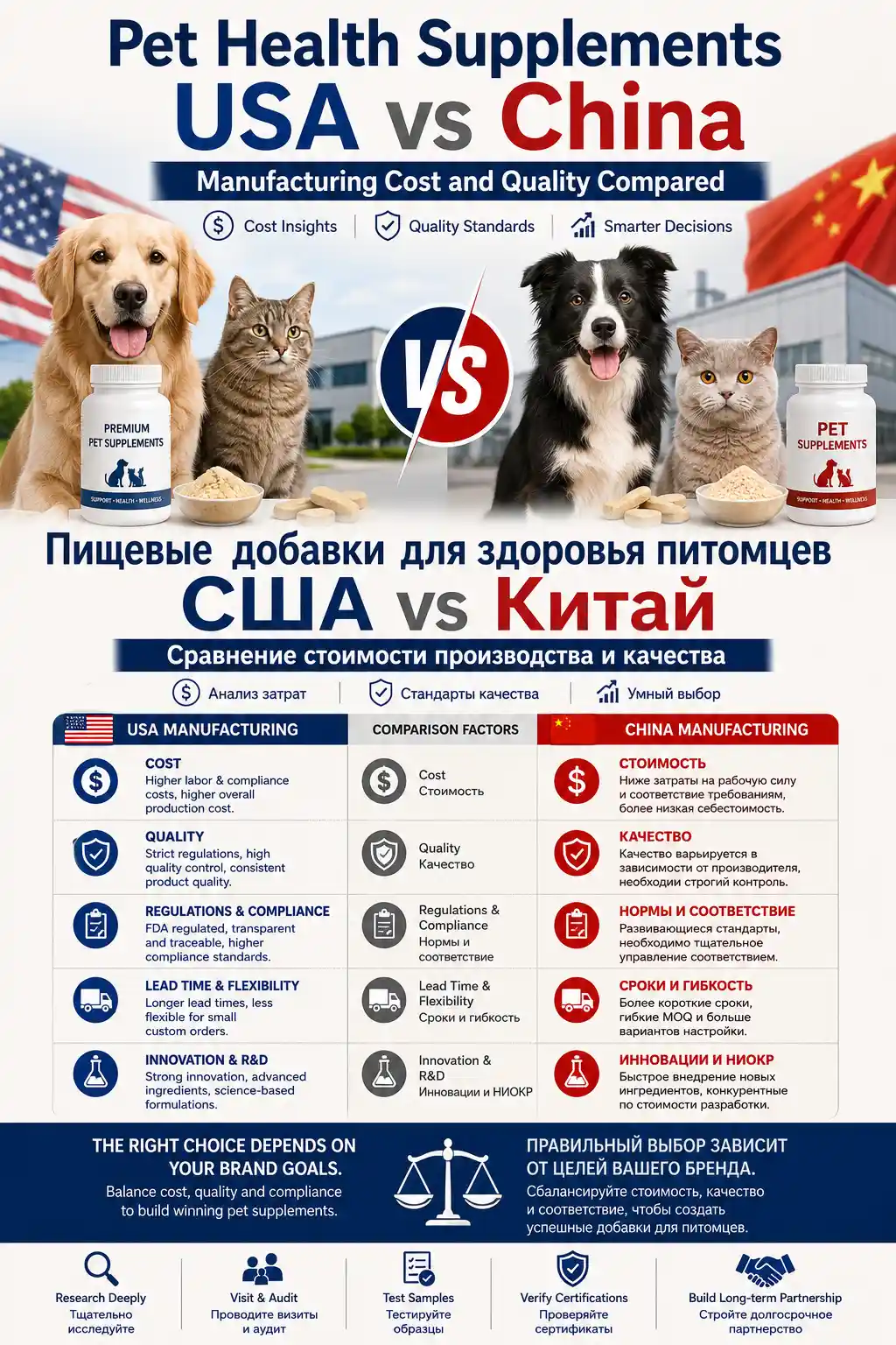 Pet Health Supplements USA vs China Manufacturing Cost and Quality Compared