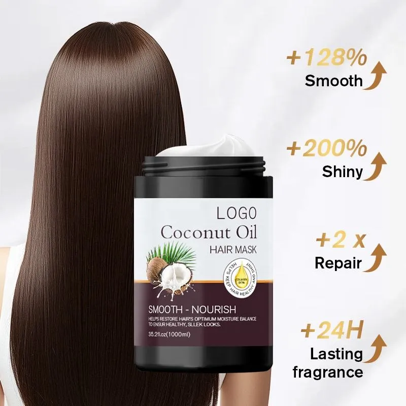 Wholesale Custom 1000ml Coconut Oil Deep Repair Hair Mask – Intensive Treatment for Damaged Hair - Image 2