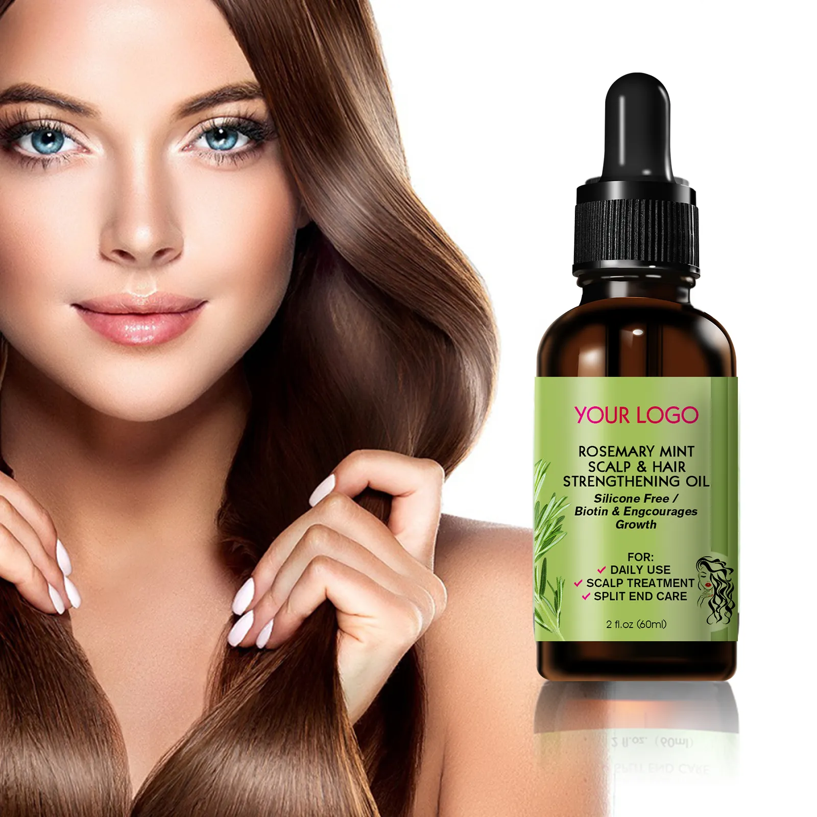 OEM 60ml Organic Rosemary Mint Scalp & Hair Strengthening Essential Oil with Biotin - Image 3