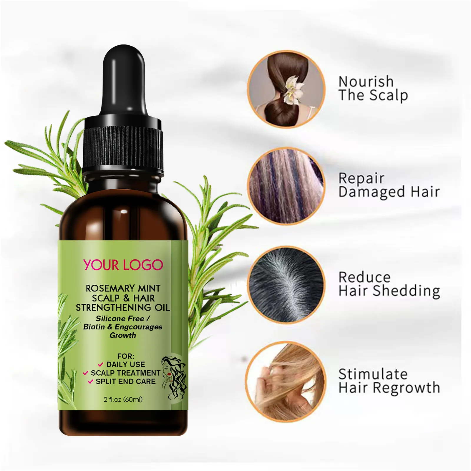 OEM 60ml Organic Rosemary Mint Scalp & Hair Strengthening Essential Oil with Biotin - Image 6