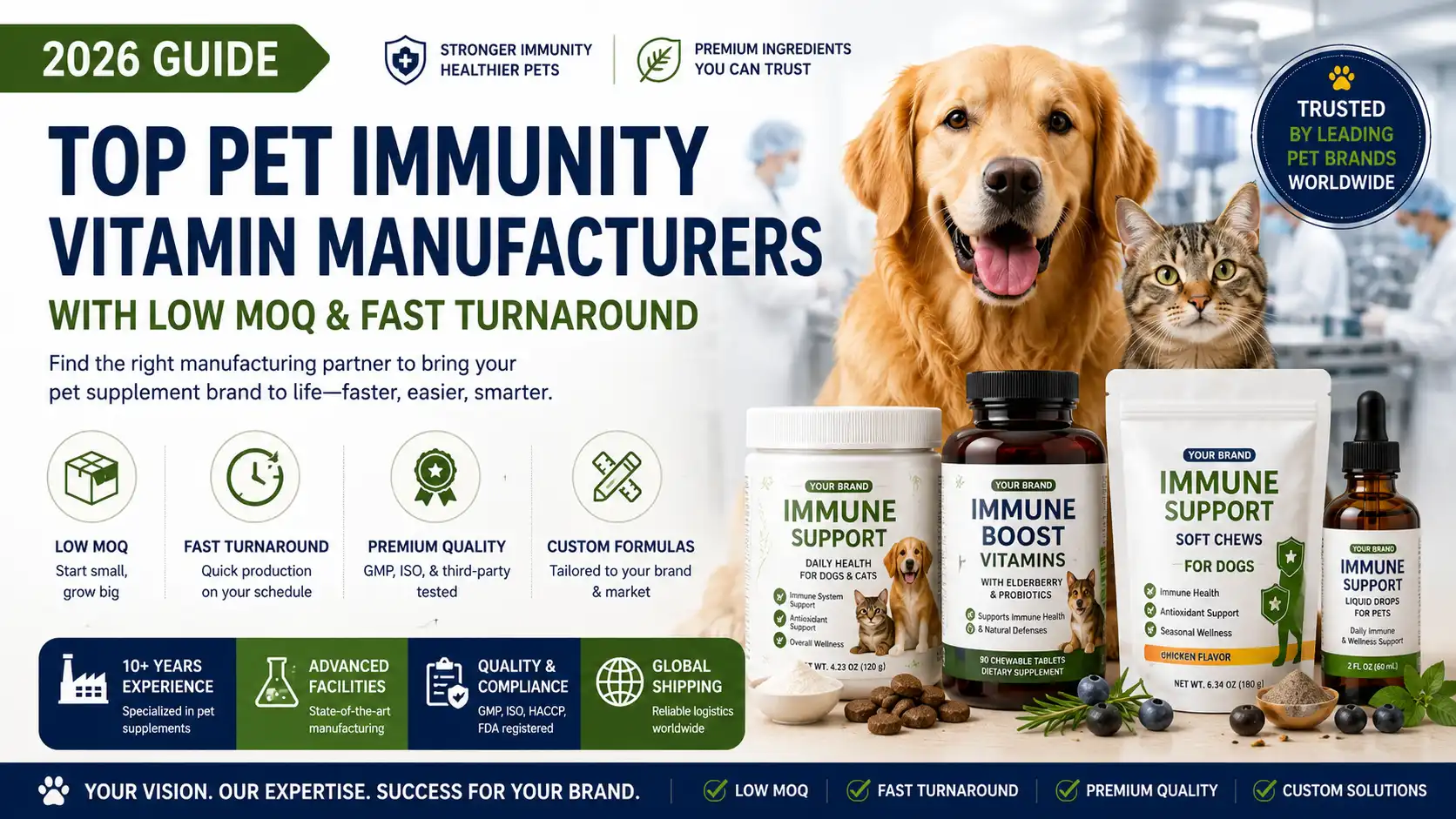 2026 Guide: Top Pet Immunity Vitamin Manufacturers with Low MOQ & Fast Turnaround